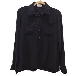 Frame Button Up Blouse Silk Long Sleeve Office Quiet Luxury Minimalist Navy Sz M